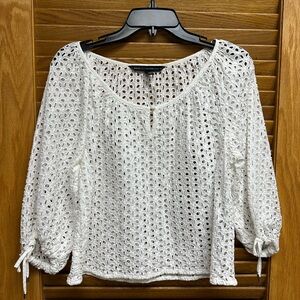 White House Black Market White Eyelet Blouse